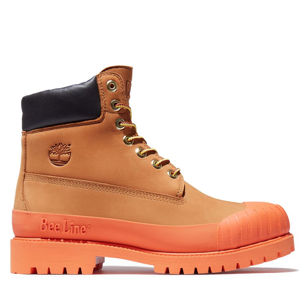 Bocanci 6-Inch Timberland Barbati Maro/Portocalii - Bee Line X Waterproof Rubber Toe - Romania - NEI